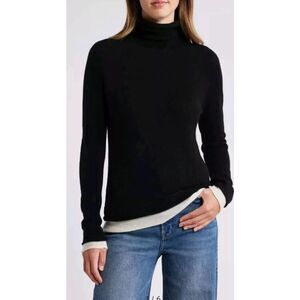 New Griffen Contrast Trim Wool & Cashmere Sweater in Black with White Trim Large